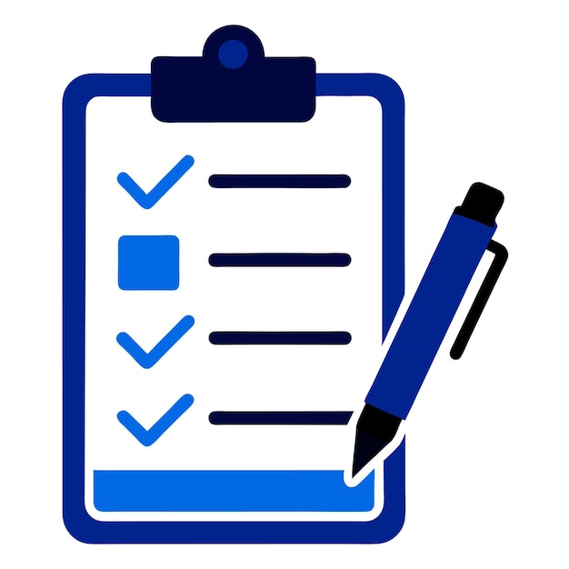 Clipboard with Check Marks and Pen
