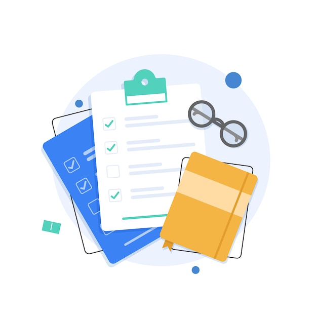 Clipboard with checklist in a flat style