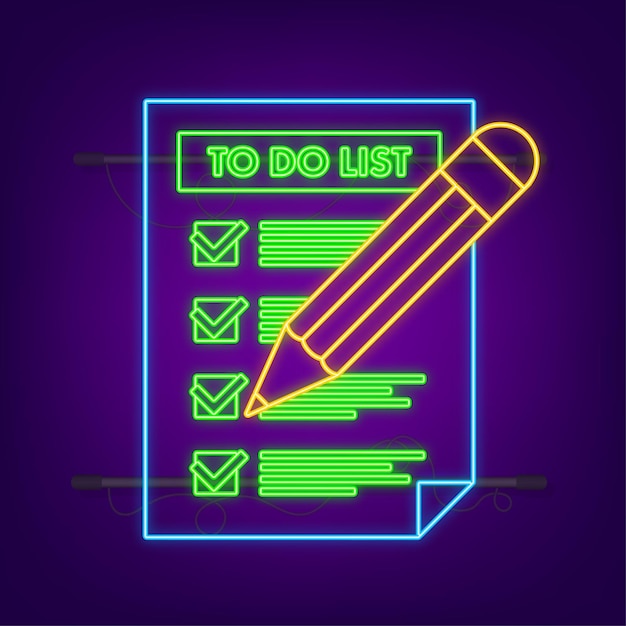 Vector clipboard with checklist neon icon clipboard with checklist icon for web vector stock illustration