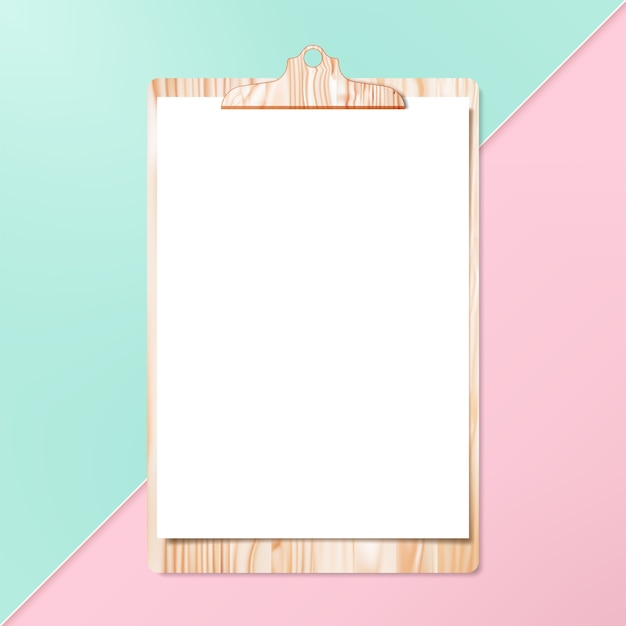 Vector clipboard with clean cheet of paper on pastel background.