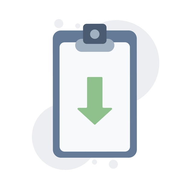 Clipboard with down arrow. Assignment returned. Vector icons