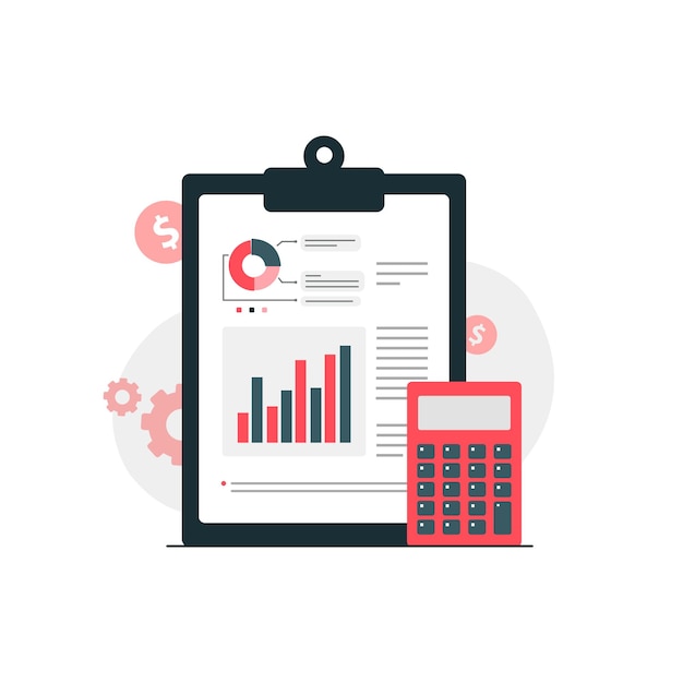 Clipboard with Income Statement and Calculator Vector Illustration Financial Statement Concept Desi
