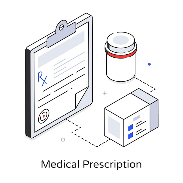 A clipboard with medical prescription written on it and a box of pills next to it.
