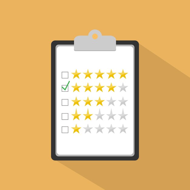 Clipboard with rating stars and pen quality control customers reviews service rating concepts