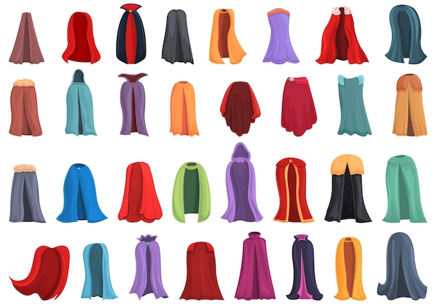 Cloak icons set cartoon vector. Magic vampire. Cape cloth