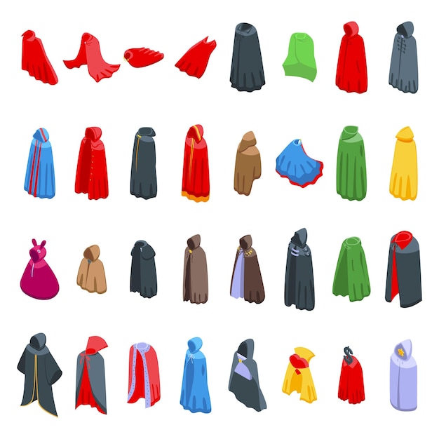 Cloak icons set isometric vector Magic vampire