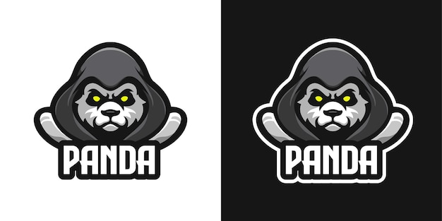 Modello di logo del personaggio mascotte del panda ammantato