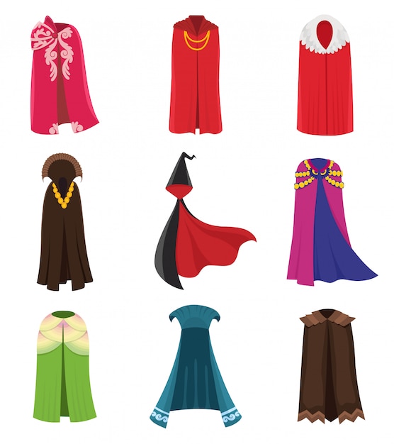 Vector cloaks party clothing and capes costume set.