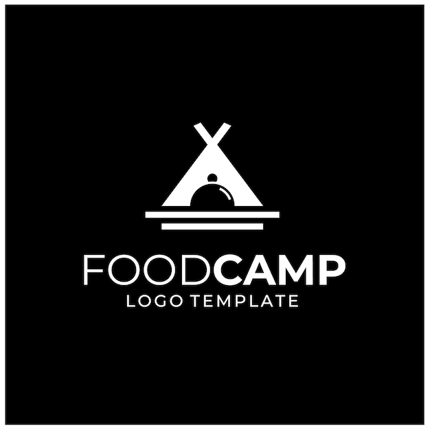 屋外メニュー料理またはフードミールレストランのロゴdesiのキャンプテントのシンボルが付いたクロッシュドームフードカバー