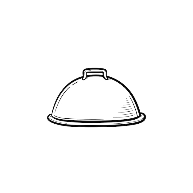 Cloche met schotel voor serveren hand getrokken schets doodle pictogram. Overdekte schotel schets vectorillustratie voor print, web, mobiel en infographics geïsoleerd op een witte achtergrond.