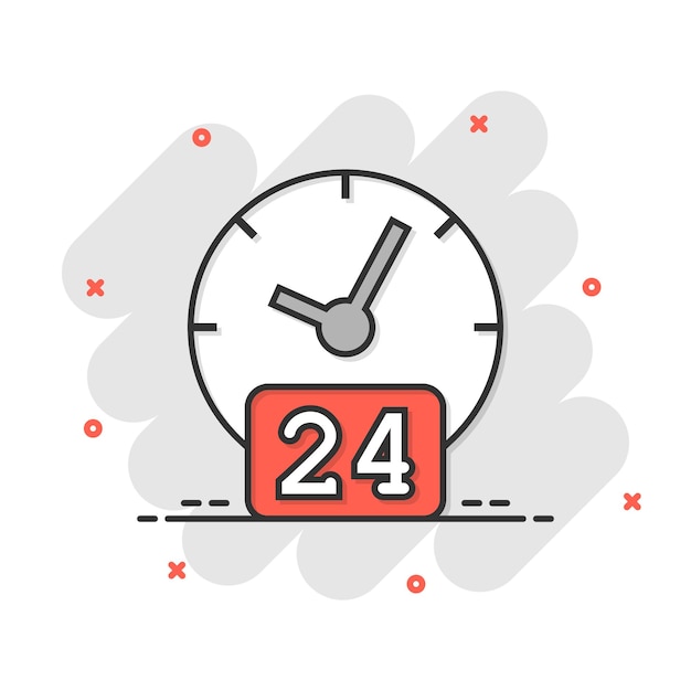 Clock 247 icon in comic style watch cartoon vector illustration on white isolated background timer splash effect business concept