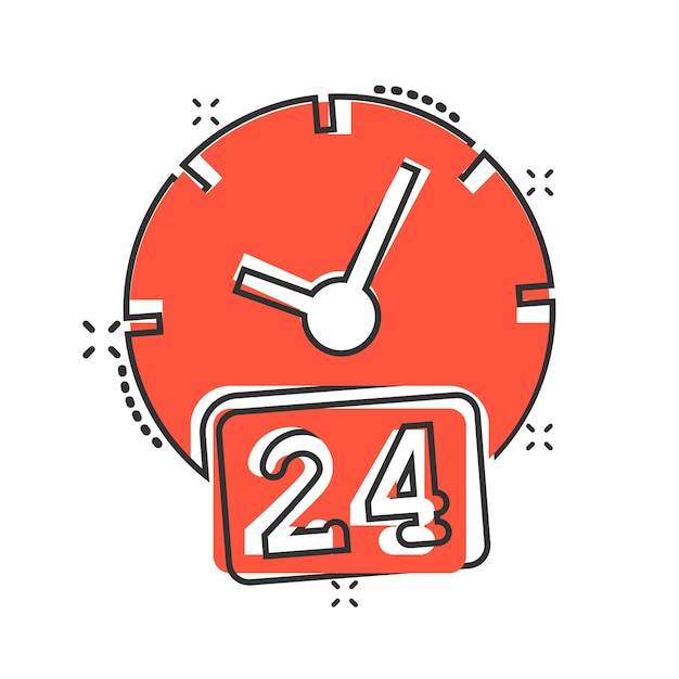 Clock 247 icon in comic style Watch cartoon vector illustration on white isolated background Timer splash effect business concept