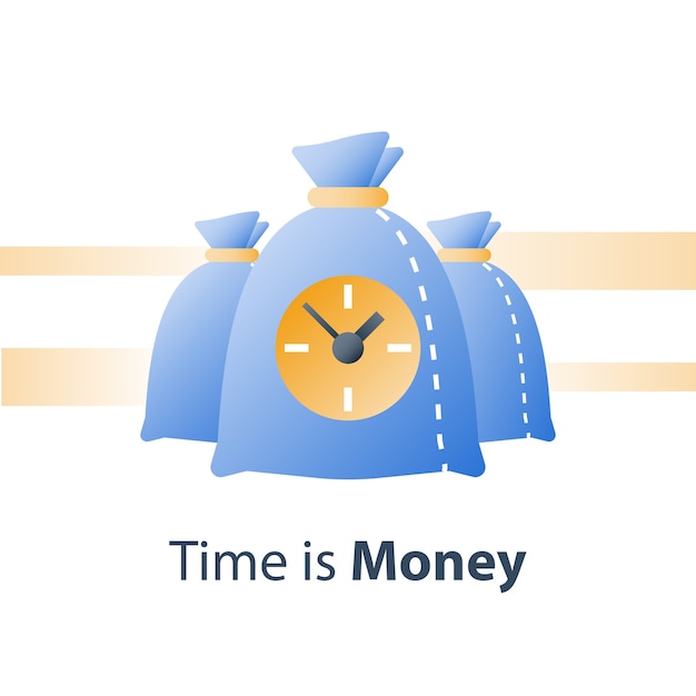 時計とバッグ、時は金なり、速いローン、速いクレジット、支払い期間、普通預金口座、金銭的利益、アイコン