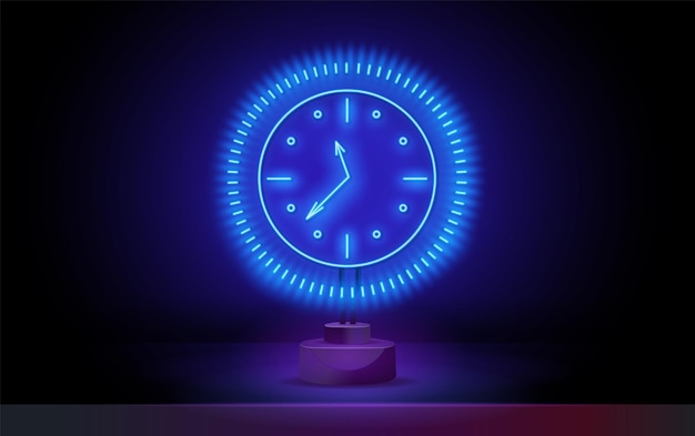 Vector clock anytime neon sign round clock service advertisement design night bright neon sign colorful bil...