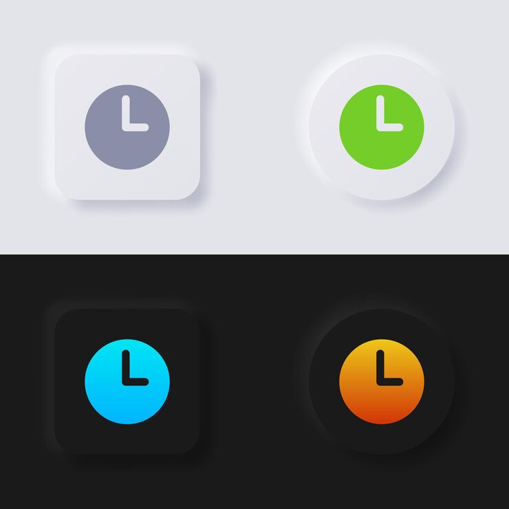 Vector clock button icon set multicolor neumorphism button soft ui design for web design application ui and more button vector