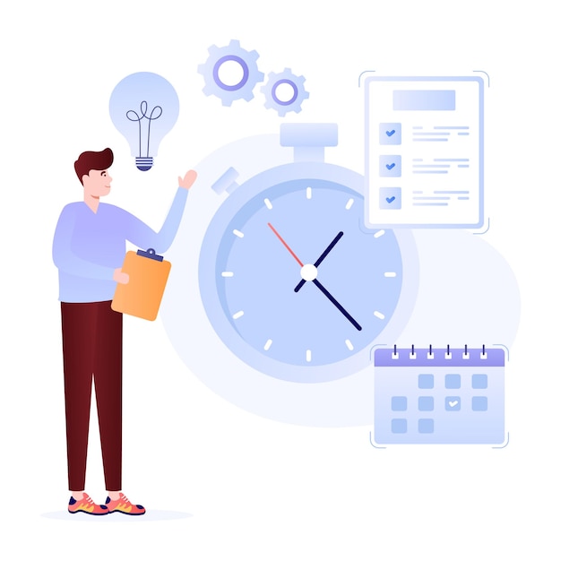 Clock and calendar concept of time management flat illustration