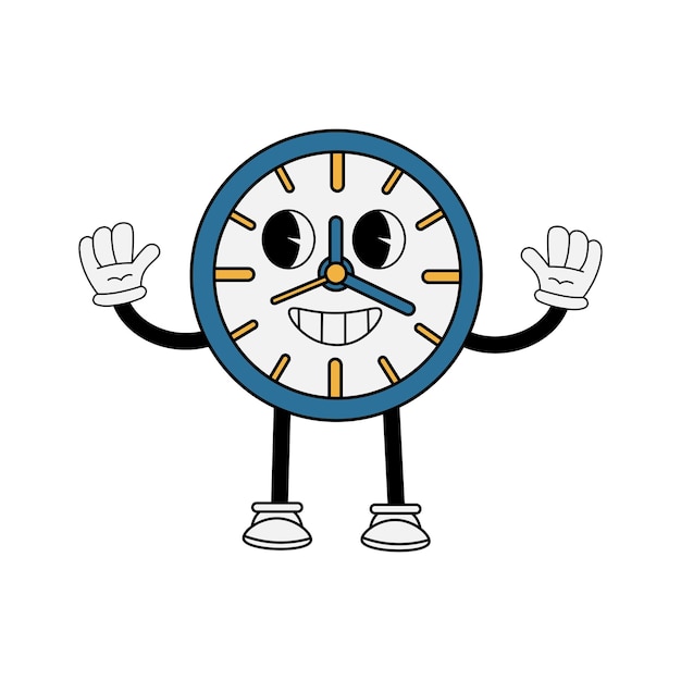 Clock character in 70s cartoon style