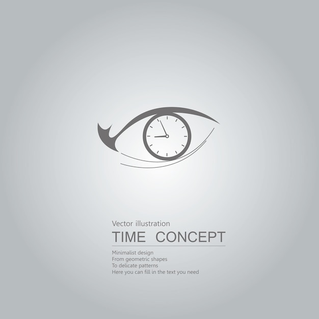 Vector clock and eyes. isolated on grey background.