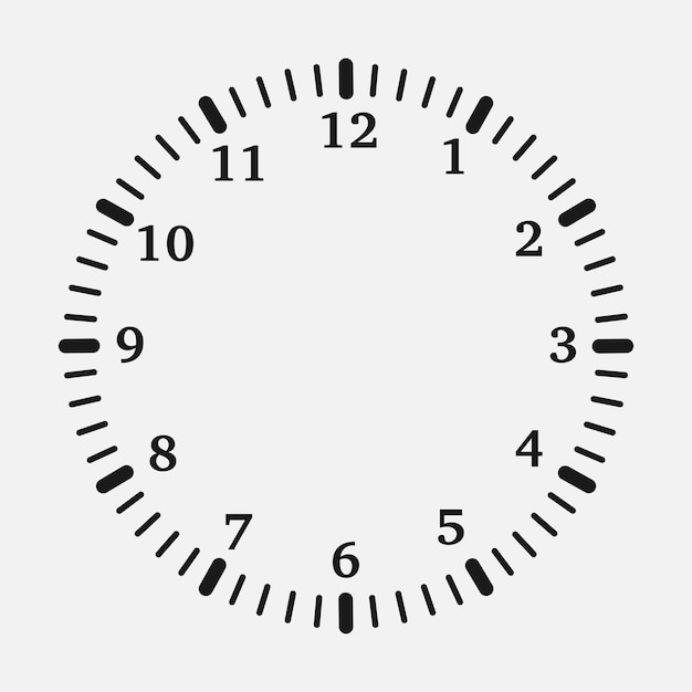 Clock face on a white background 12 hours watch dial with round scale Vector illustration