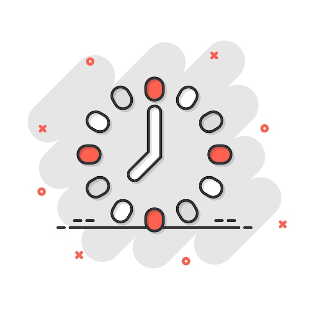 コミック スタイルの時計アイコン分離白地時計漫画ベクトル図タイマー スプラッシュ効果ビジネス コンセプト