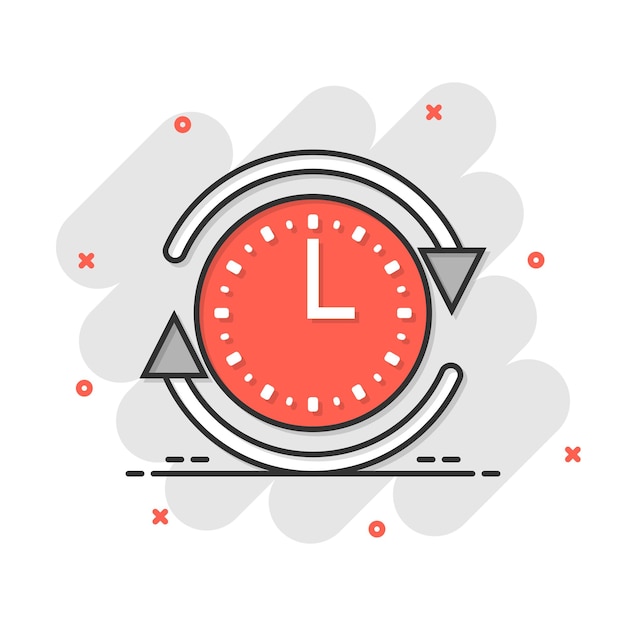 Vector clock icon in comic style watch cartoon vector illustration on white isolated background timer splash effect business concept