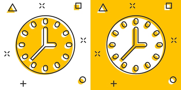 Icona dell'orologio in stile fumetto guarda l'illustrazione vettoriale dei cartoni animati su sfondo bianco isolato concetto di business con effetto splash del timer