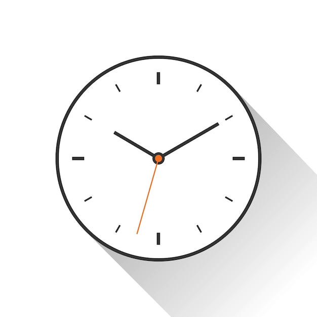 Clock icon in flat style, minimalistic timer on white background. Business watch. Vector design