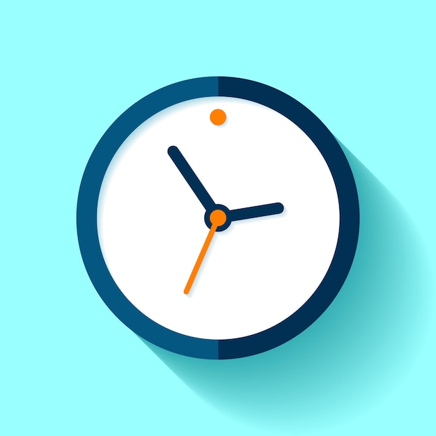 Clock icon in flat style, timer on blue background. Business watch. Vector design element