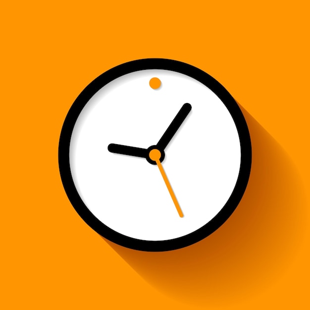 Clock icon in flat style, timer on orange background. Business watch. Vector design element