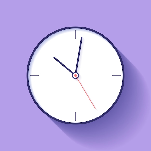 Icona dell'orologio in stile piatto timer su sfondo viola linee sottili orologio d'affari disegno vettoriale