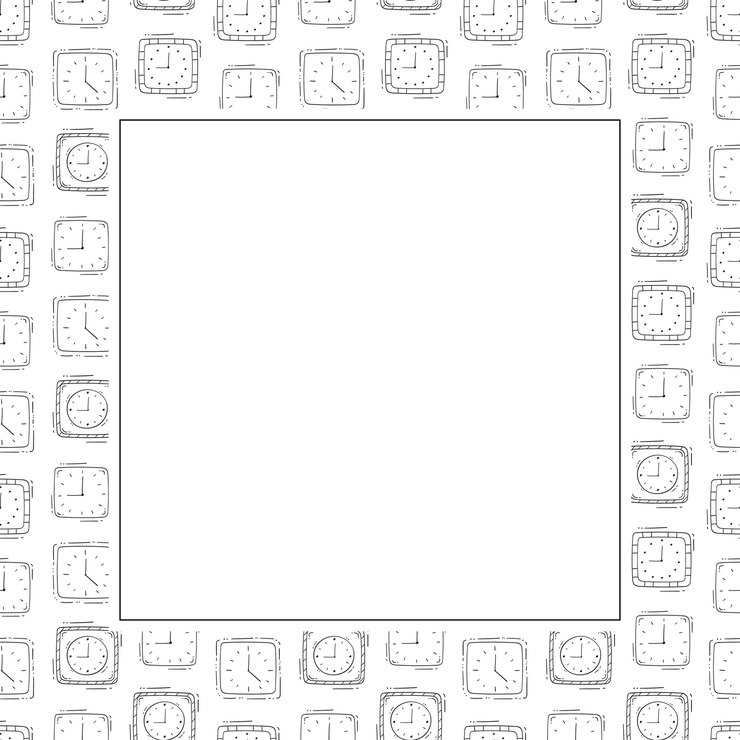 Vector clock icon frame doodle clock icon square frame clock icon background