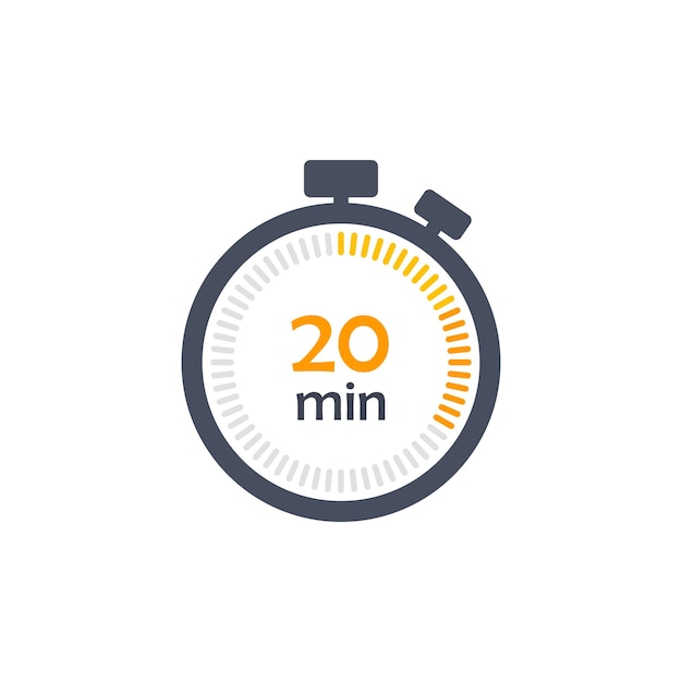 Clock icon vector illustration Timer sign 20 min on isolated background Countdown sign concept