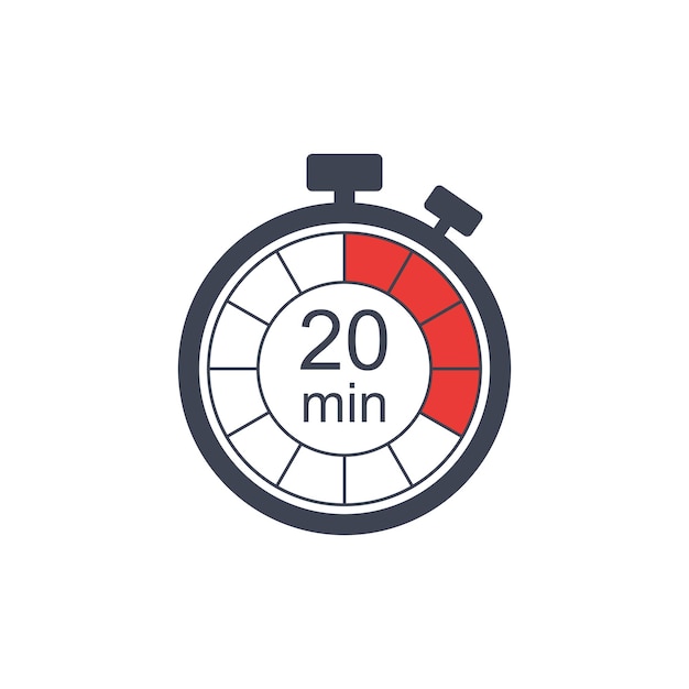 Vector clock icon vector illustration timer sign 20 min on isolated background countdown sign concept