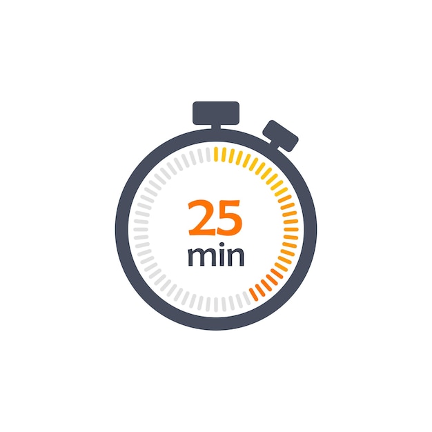 Vector clock icon vector illustration timer sign 25 min on isolated background countdown sign concept