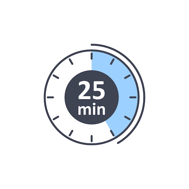 Vector clock icon vector illustration timer sign 25 min on isolated background countdown sign concept