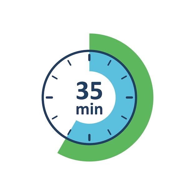 Clock icon vector illustration timer sign 35 min on isolated background countdown sign concept