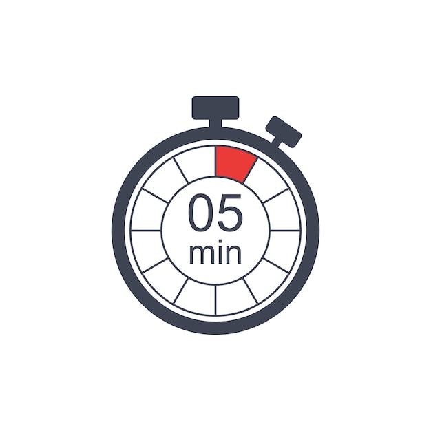 Clock icon vector illustration timer sign 5 min on isolated background countdown sign concept