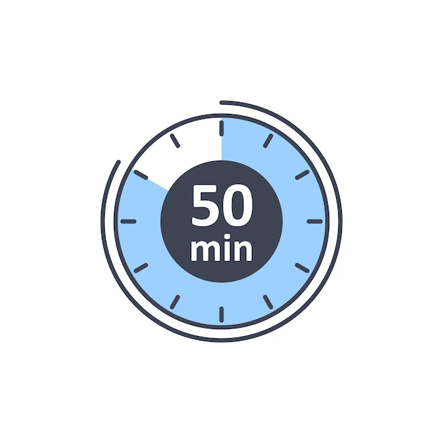 Vector clock icon vector illustration timer sign 50 min on isolated background countdown sign concept