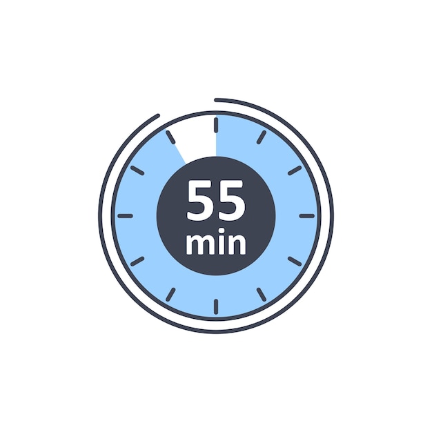 Vector clock icon vector illustration timer sign 55 min on isolated background countdown sign concept