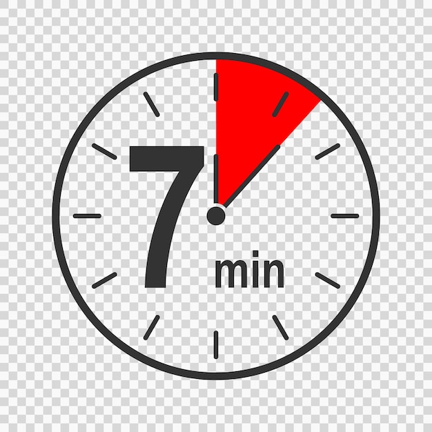 Vector clock icon with 7 minute time interval countdown timer or stopwatch symbol