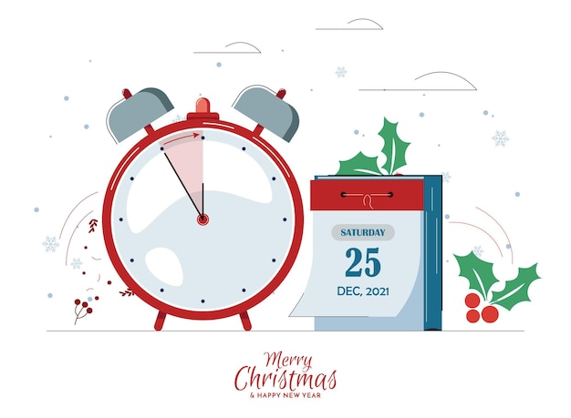 The clock is approaching the merry christmas 2022 On the calendar December 25