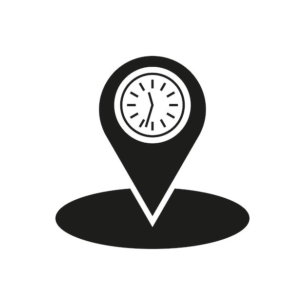 Clock location icon Realtime geotag icon Traffic jam symbol Travel time symbol Vector illustration