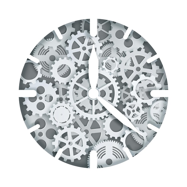 Vettore illustrazione vettoriale del meccanismo dell'orologio in stile art paper