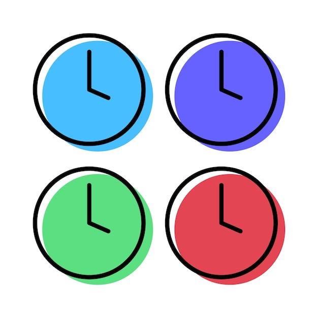 Vector clock outline offset colours set