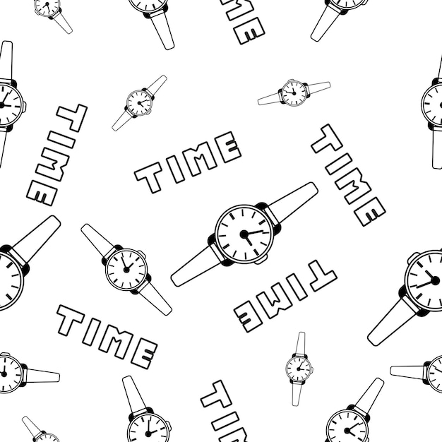 Clock pattern black and white Seamless vector