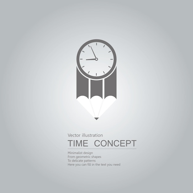 Vector clock and pencil. isolated on blue background.