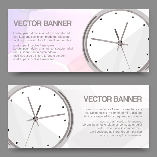 Vector clock realistic detailed set of banners, horizontal cards place for text