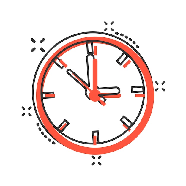 Вектор Иконка знака часов в комическом стиле тайм-менеджмент векторные иллюстрации шаржа на белом изолированном фоне таймер бизнес-концепция всплеск эффект