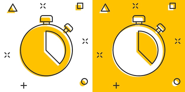 Иконка знака часов в комическом стиле тайм-менеджмент векторные иллюстрации шаржа на белом изолированном фоне таймер бизнес-концепция всплеск эффект