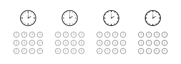 모든 목적을 위한 시계 간단한 아이콘 훌륭한 디자인 벡터 아이콘 격리 템플릿 선형 그림 개요 기호 컬렉션 라운드 시계